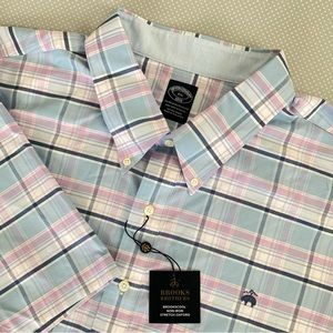 NWT Brooks Brothers 4XL Multicolor Plaid Mens Short Sleeve Button Up Shirt